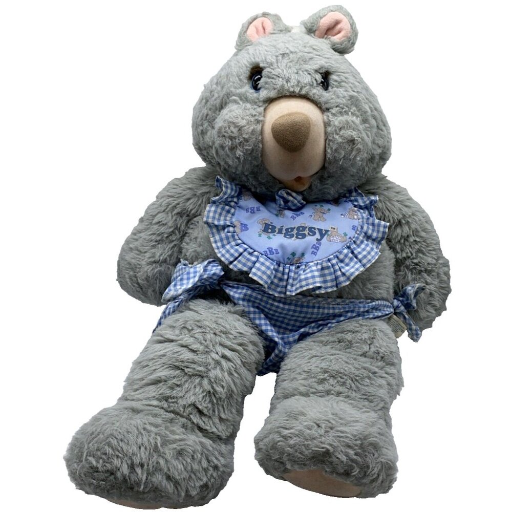 Vintage Biggsy Plush Stuffed Bear 25” American Greetings AmToy Bib Diaper 1986